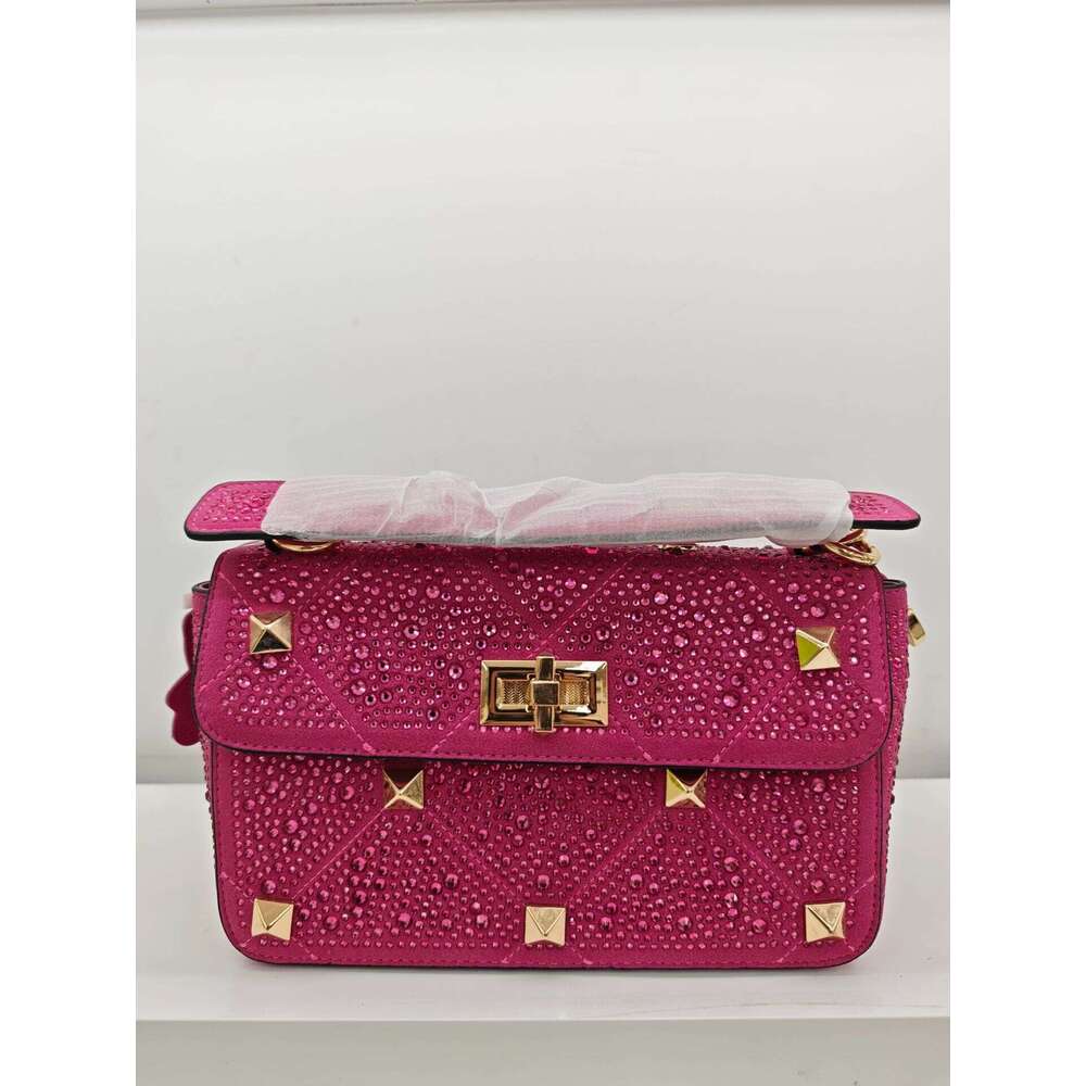 Fashion Studded Women's Rhinestone Chain High-end Genuine Leather Inlaid Shoulder Handbag Crossbody Bag