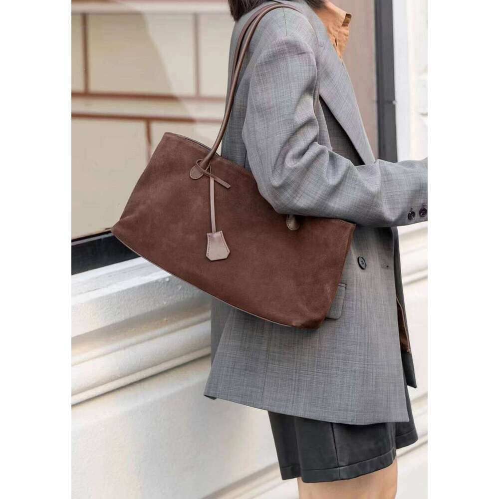 New All-Match Shape Change Design Large Tote Coffee Matte Real Suede Leather Women Shoulder Bag High-End Travel Handbag