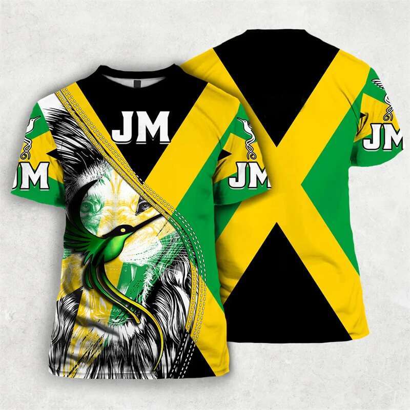 Jamaica Flag Lion Emblem Graphic T Shirt For Men Clothing 3D Jamaican Pride Printed T-Shirt Tops Tee Shirts Fashion Short Sleeve