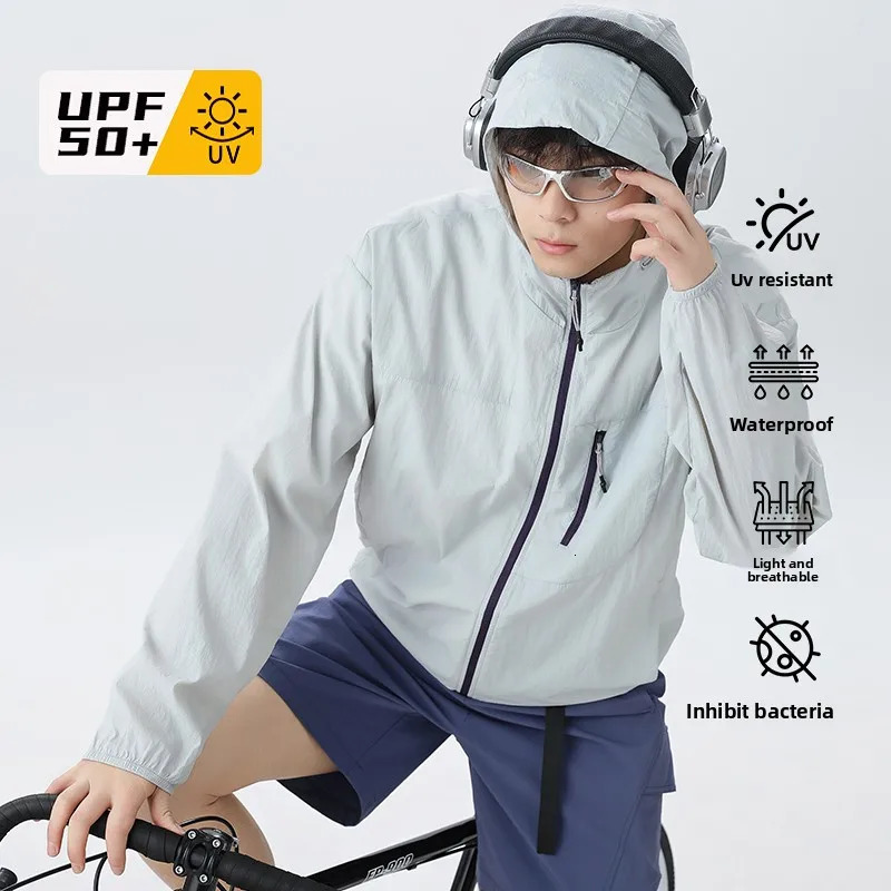 Lightweight Hooded Jacket Cool UPF50 Bicycle Fishing Sun Protection Coat Unisex Summer Ice Silk Quickdrying Skin Windbreaker 250614