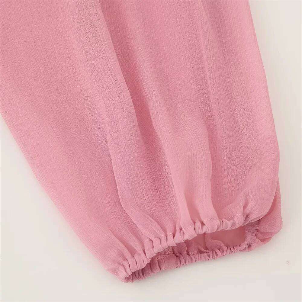 Women's Temperament Layered Ruffle Edge Lace Up Chiffon Dress Summer New V-Neck Sleeved Loose Long Skirt