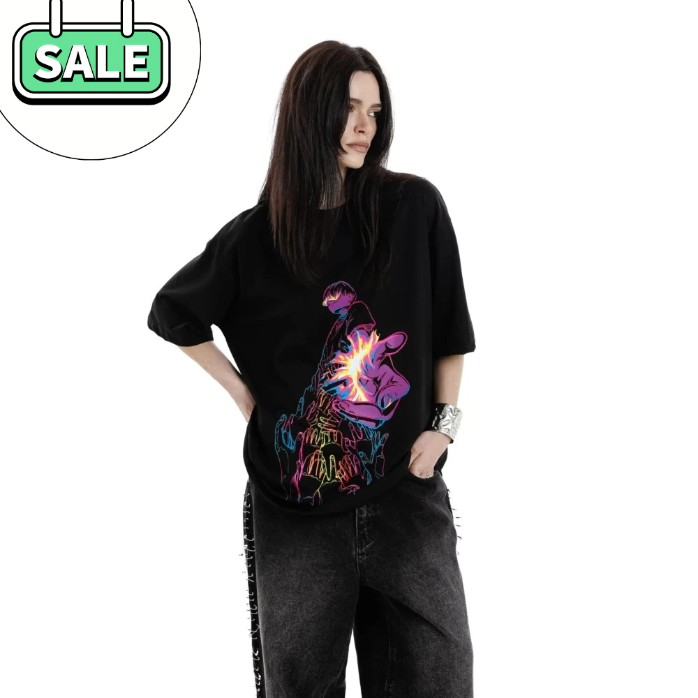 Oversize Men Clothing Cartoon Graphic Print Harajuku Short Slee Tshirt Cotton Y2k Suitable for Both Men and Women