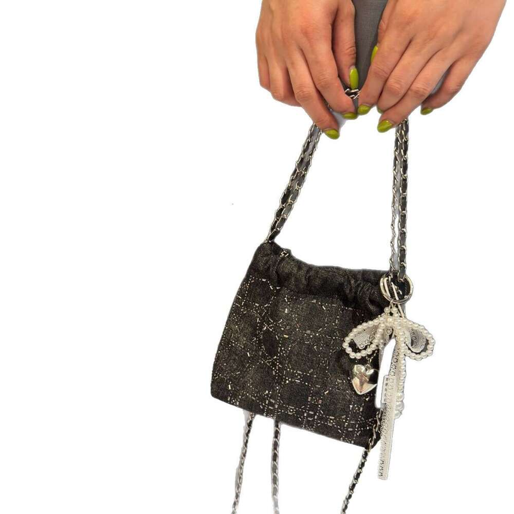 Quilted Denim Diamond-Studded High-End Tote for Women 2025 New Korean Fashion Chain Shoulder Crossbody Small Bag