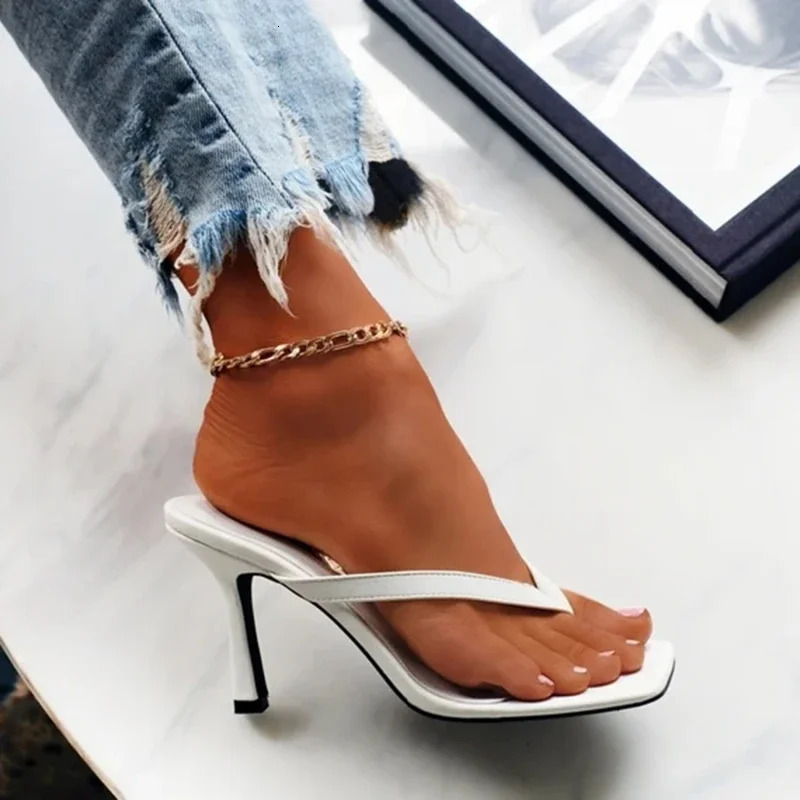 Stylish Womens Heel Flip Flops Black High Heels White Sandals Women Mules Slippers Ladies Summer Shoes 36-42 Calzado Mujer 250614