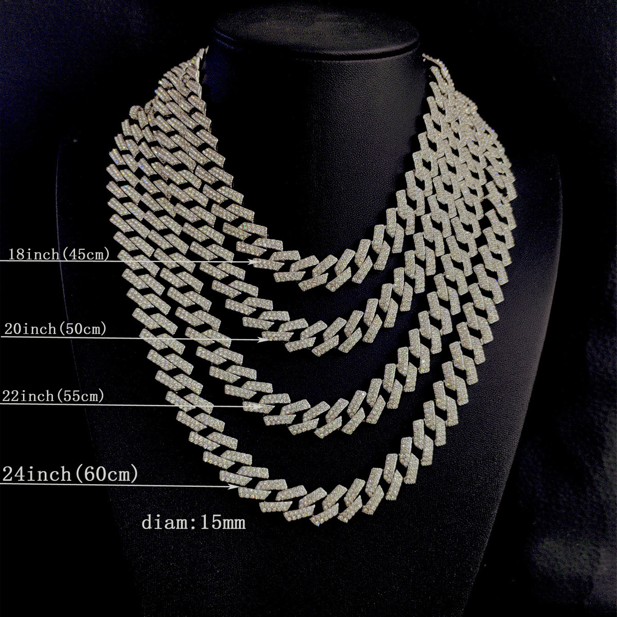 2025 Sparkling Hip Hop Luxury Jewelry 18K White Gold Fill Double Rows Crystal Cuba Chains Rhombus Male Birght Necklace For Lover Gift