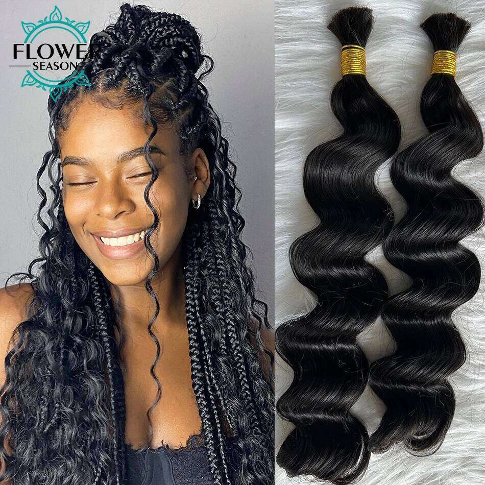 Human No Weft Braiding Loose Wave Full Ends Extensions 3pcs Bulk Bundles Wholesale For Boho Braids Hair