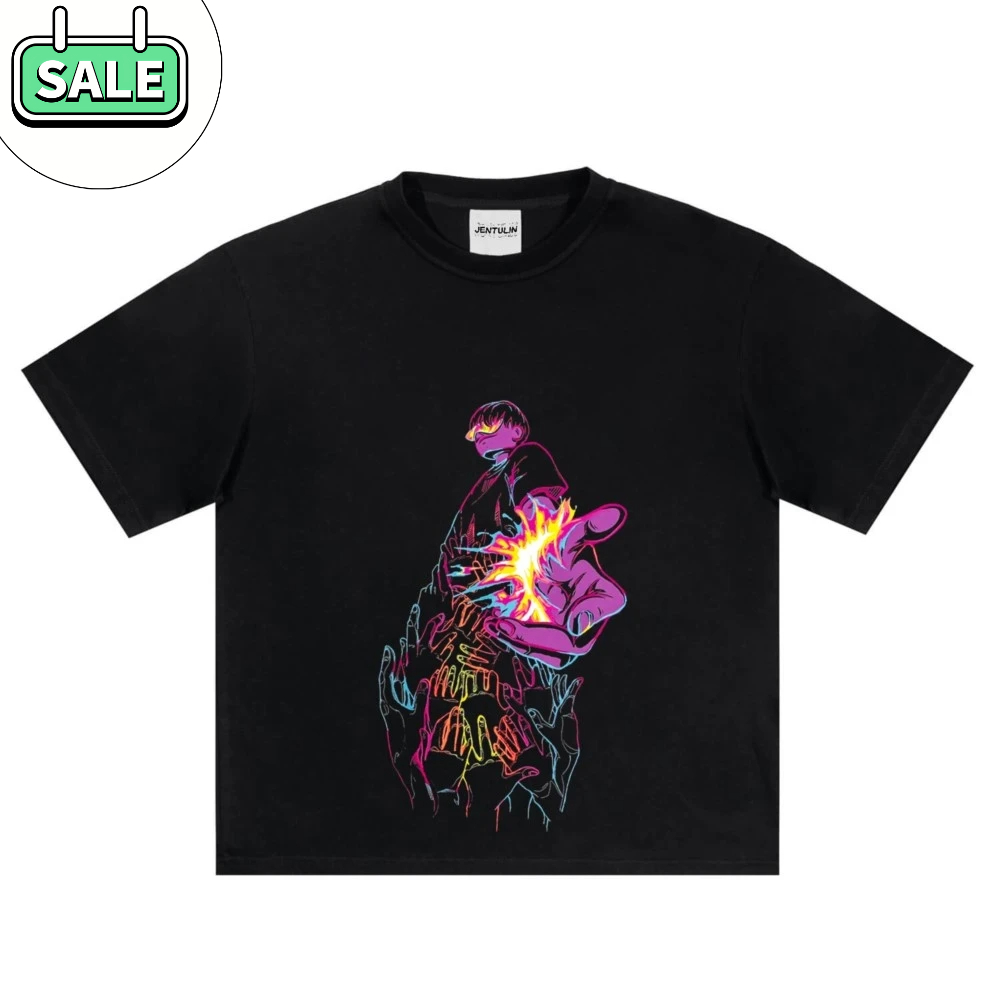 Oversize Men Clothing Cartoon Graphic Print Harajuku Short Slee Tshirt Cotton Y2k Suitable for Both Men and Women