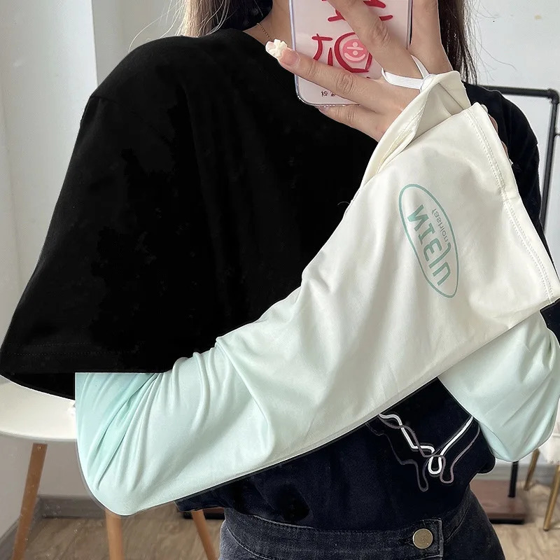 1 Pair Summer Ice Silk Sleeves For Women Outdoor Sports Uv Protection Cycling Driving Long Sleeve Gradient Color Arm Covers 250610