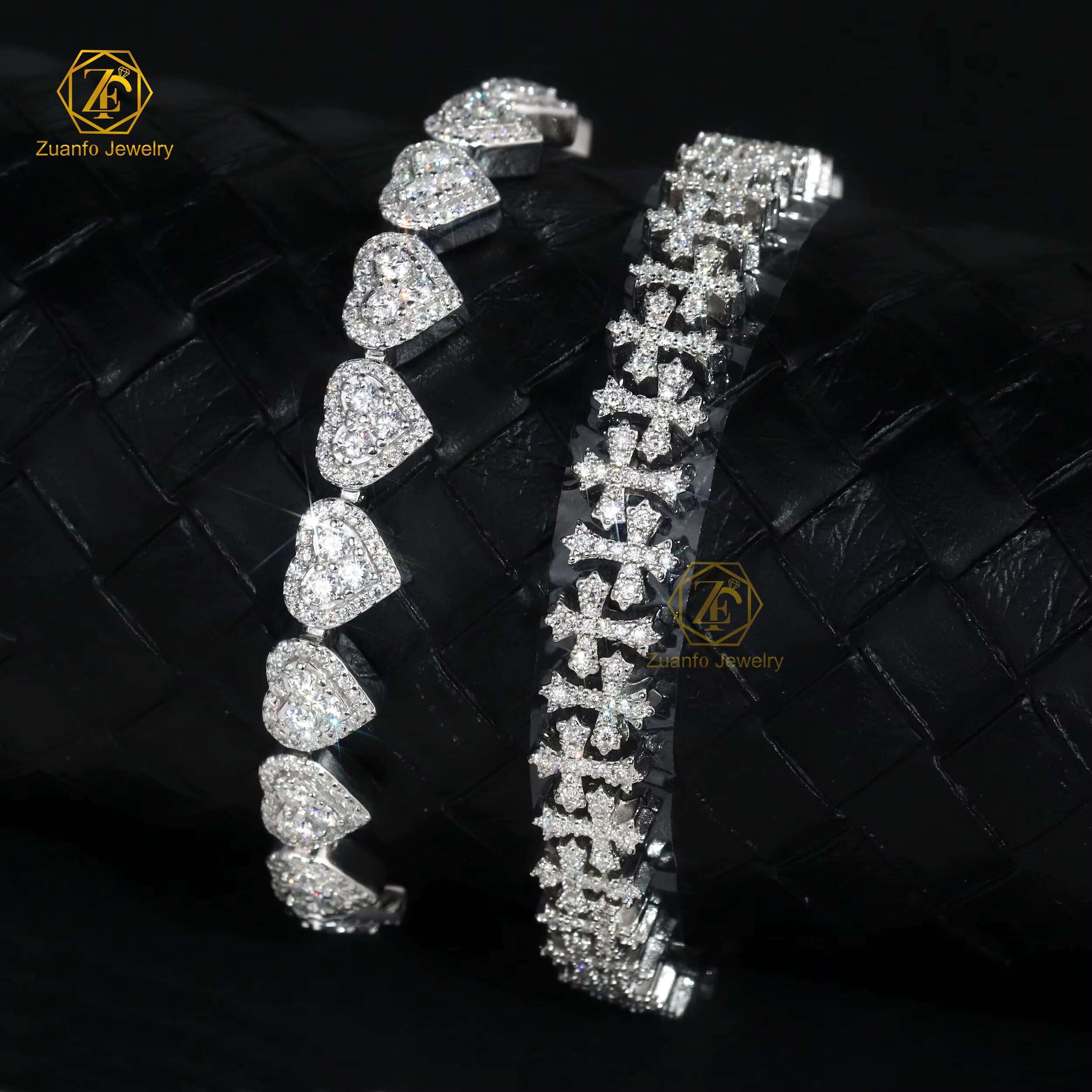 Cross Heart Shape 925 Solid Silver Iced Out GRA VVS Moissanite Bracelet for Women/mens Jewelry