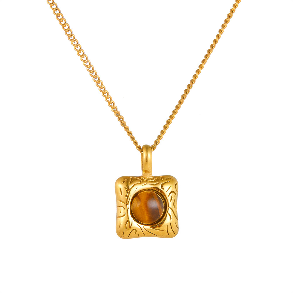 Fashionable Light Personality Versatile Square Tiger Eye Stone Necklace for Women High-end Titanium Steel Non-fading Jewelry