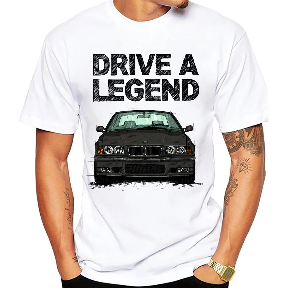 90s Summer Men's Short-sleeved Harajuku BM Car Design Boys' Casual Top White T-shirt