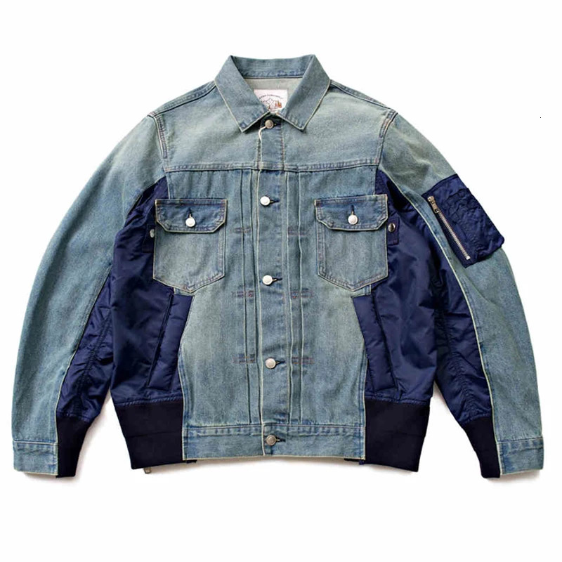 Personalized Threedimensional Cutting Multi Material Splicing Loose Denim Jacket for Men Arrival Japanese Trend Coat 250614
