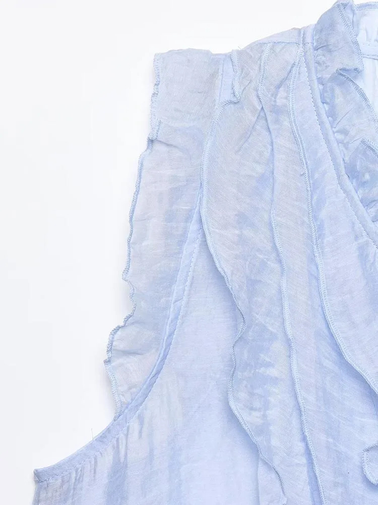 Women Summer Blouses Shirts Tops Fashion Sweet VNeck Sleeveless Cascading Ruffle Female Elegant Street Top Clothing 250614