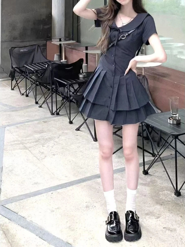 Vintage Casual Short Sleeve Dress Summer Elegant Lapel Thin Retro Dresses Women High Street n Slim Brief Clothing 250611