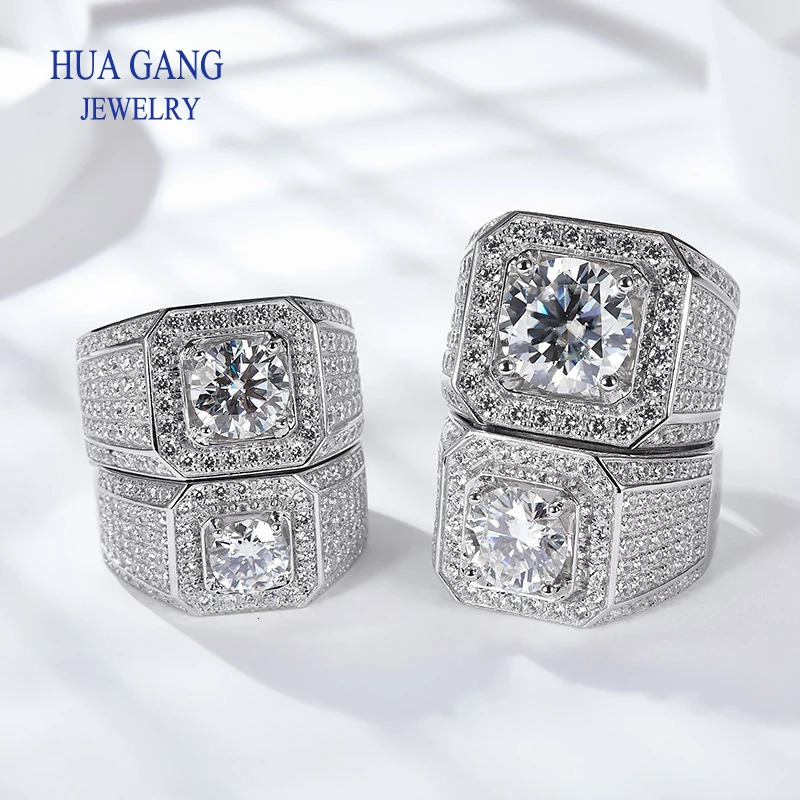 Real D Color Ring For Men Sterling Silver 1/2/3 Round Brilliant Diamonds Engagement Ring Male Wedding Jewelry 250610