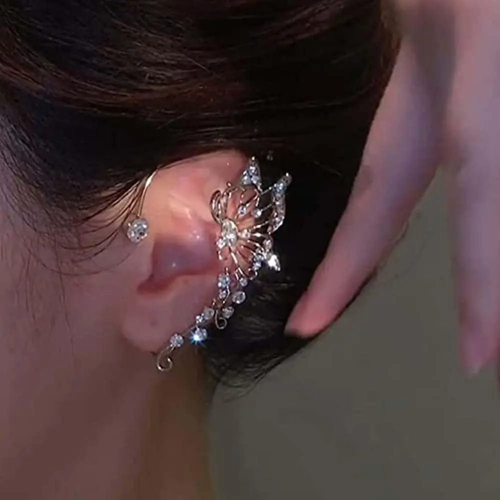 2Pcs Rhinestone Butterfly Ear Cuff Vintage Earrings Bridal Wedding Climber Ear Wrap Prom Ball Ear Jewelry for Women Girls 250610
