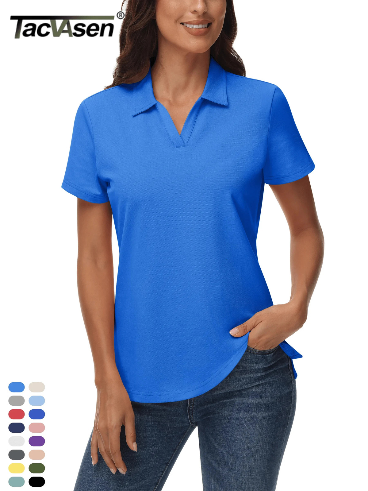 TACVASEN Summer Casual Polo T-Shirts Womens Cotton V-Neck Short Sleeve Tops Ladies Fashion Lightweight Outdoor Sports Golf Polos 250609