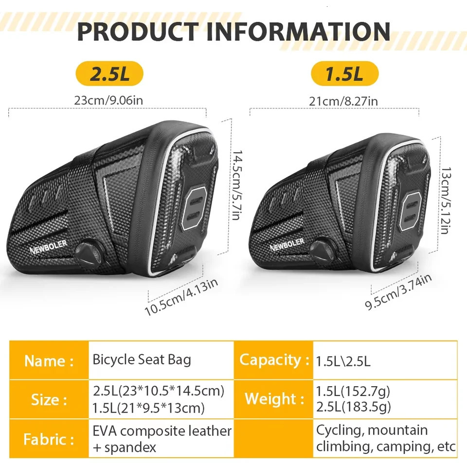 BOLER Waterproof Bicycle Saddle Bag EVA Hard Shell Road Bicycle Tail Bag Reflective Striped Bike Rear Bag Bike Accessories 250610