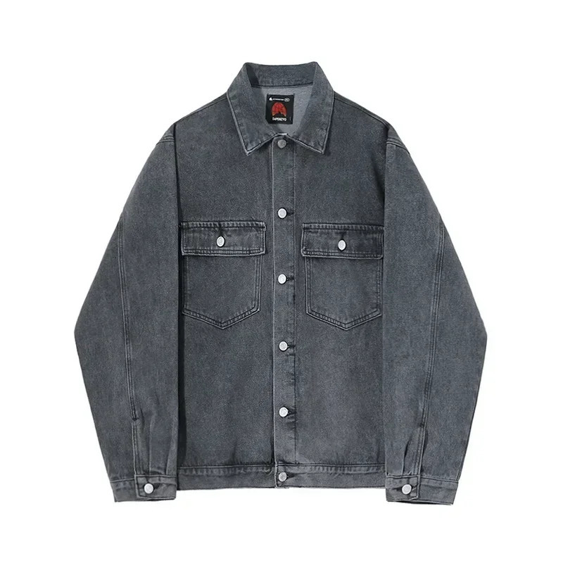 Mens Spring and Autumn Denim Jacket Korean Style Trendy Cool Loose Versatile TurnDown Collar Workwear Jacket 250614
