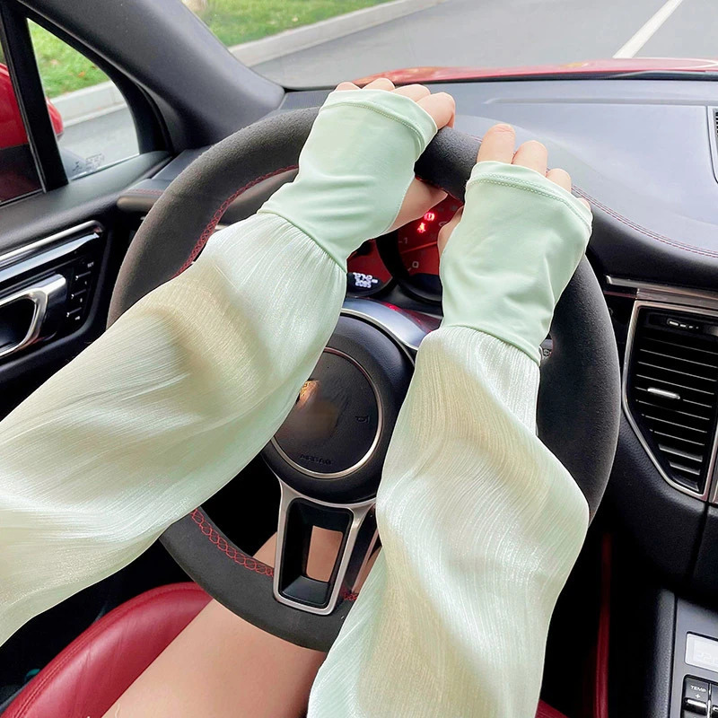 Summer Super Soft Breathable Loose Sunscreen Driving Ice Silk Sleeve Female Long Length UV Protection Arm Glove Sleeves 250610