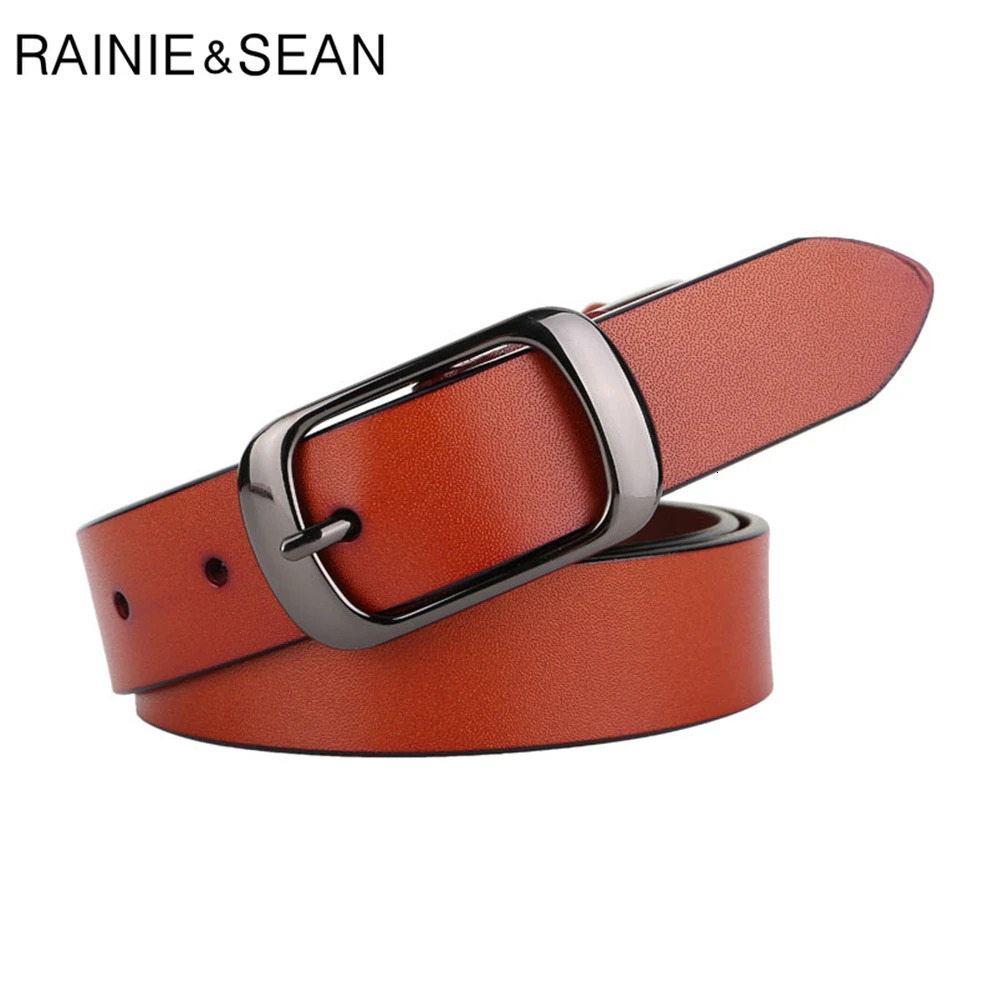 RAINIE SEAN White Belt Women Cowskin Genuine Leather Women Belt High Quality Buckle Ladies Belts for Jeans 110cm 250610