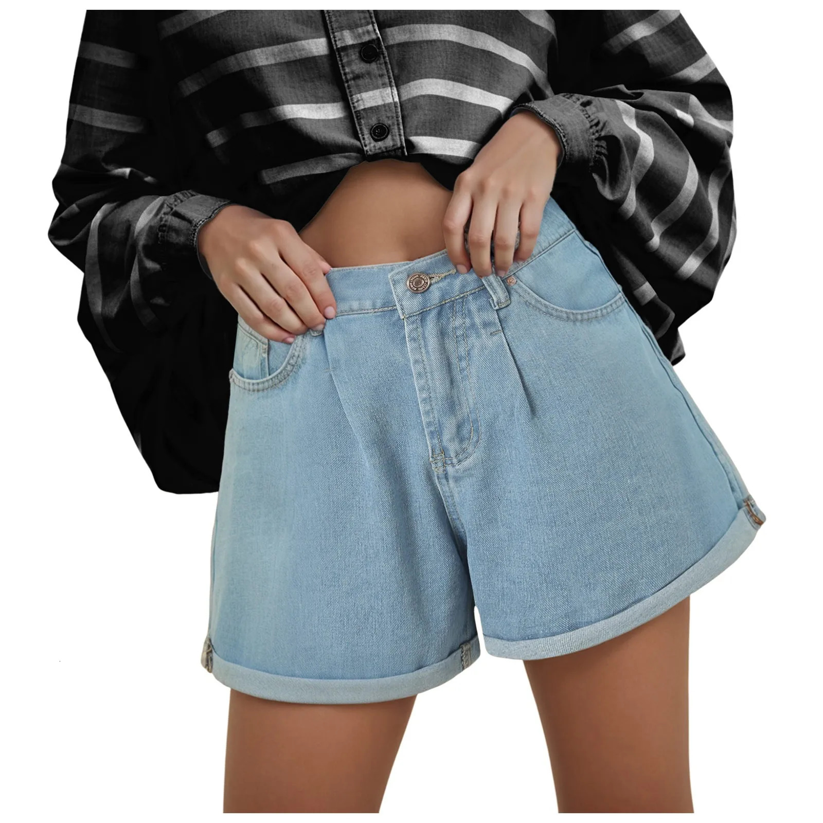Womens Jean Shorts Y2k High Waisted Wide Leg Short Denim Pants For Women Summer Rolled Hem Denim Shorts Streetwear With Pockets 250613
