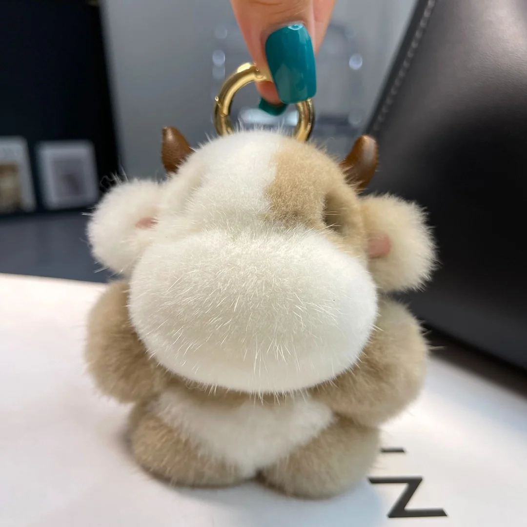 Real Mink Fur Keycahain Cute Mini Calf Doll Keyring Plush Toys Pendant Creative Animal Key Holder Girls Women Bag Accessories 250610