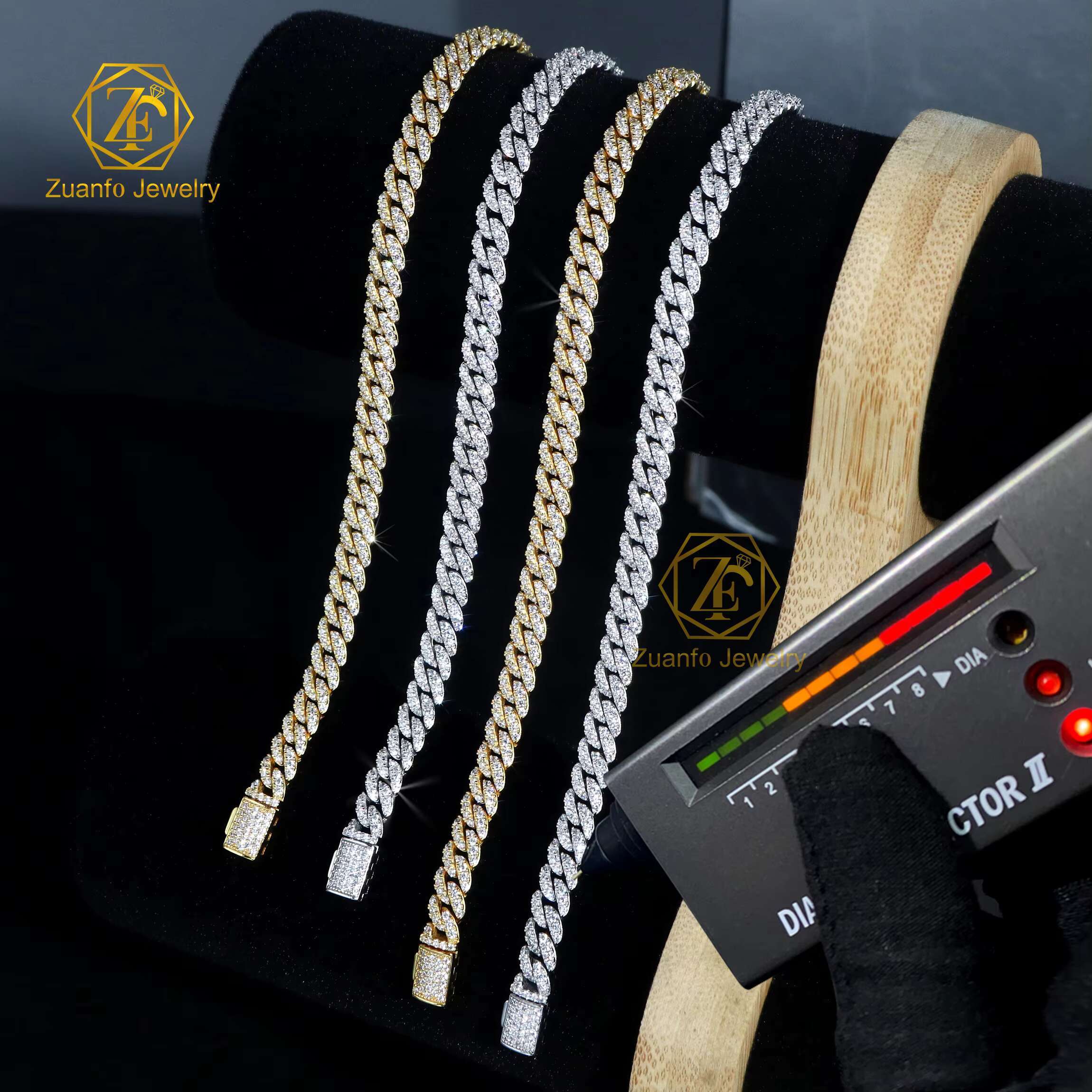 Solid 925 Silver Hiphop Jewelry 6mm 8mm Single Row Moissanite Cuban Bracelet VVS Gra Moissanite Miami Cuban Chain