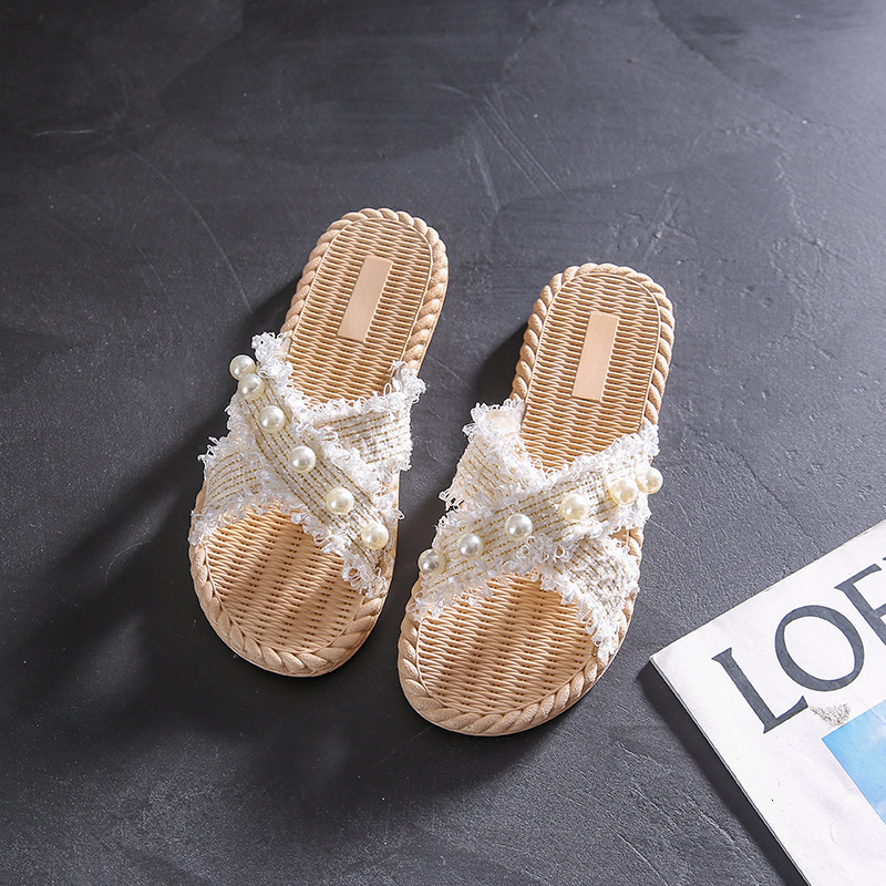 Style women's outdoor slippers summer fashion pearl flat sandals anti slip beach shoes designer sandals women's beach sandals