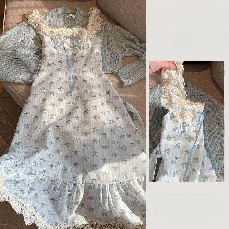 2 Piece Dress Sets Women Elegant Chiffon Summer Casual Slim Strap Dress Fairy Cardigan Fashion Chic Vintage Suit Even Party 250609