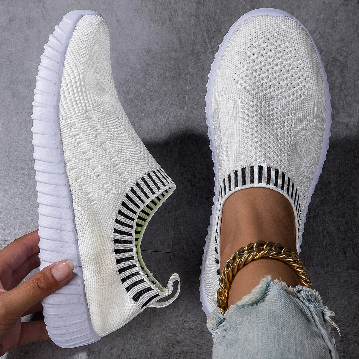 Womens Breathable Knit Sneakers Casual Lace Up Outdoor Shoes Lightweight Mesh Low Top Shoes 250613