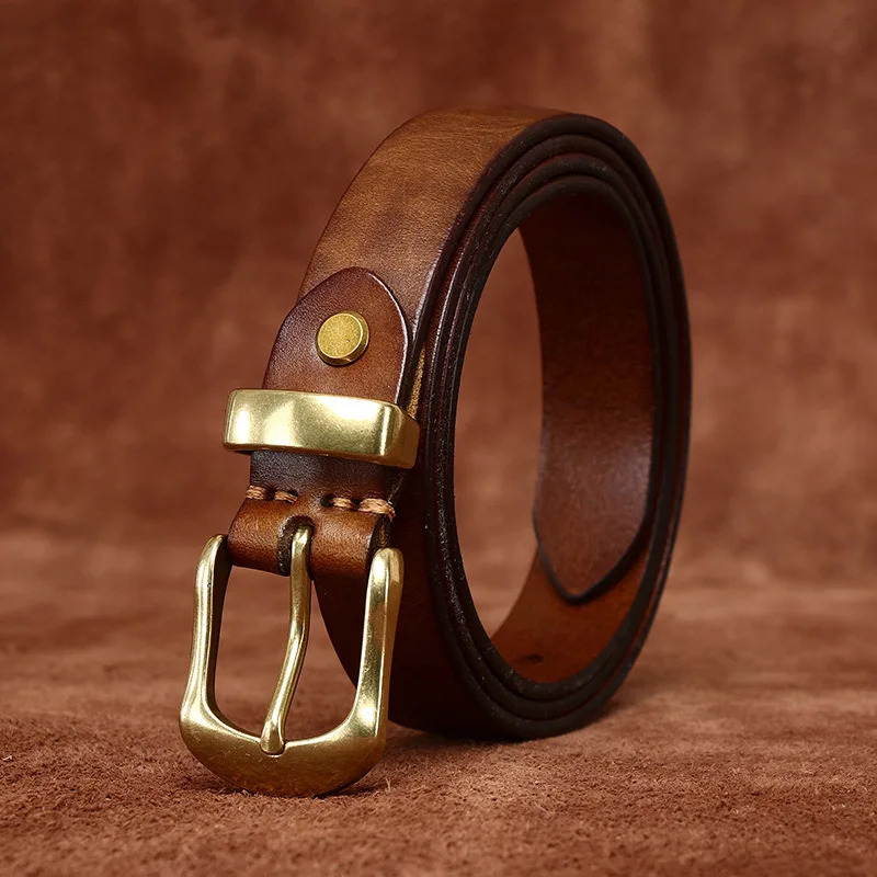2.3CM Ladies Pure Cowhide High Quality Genuine Leather Belts for Women Needle Buckle Jeans Cowboy Waist Belt 250610