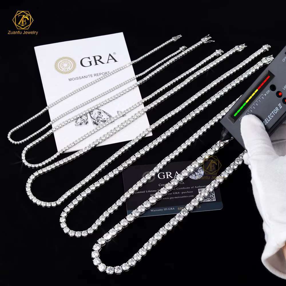Rhodium Plated Tennis Necklace 925 Silver Hiphop Jewelry Moissanite Mens Chain D VVS Diamond Lab Grown Moissanite Link Chain