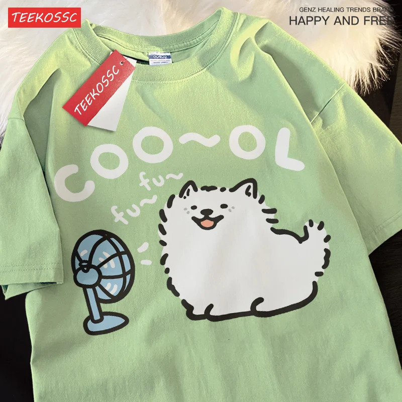 Samoye Blower Fan Cartoon Printing Man Tee Clothing Fitting Leisure T Shirt Leisure Youth Tee Shirt Cotton Funny Short Sleeved 250614