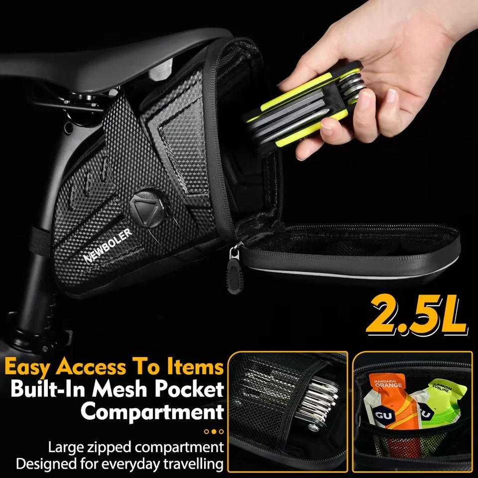 BOLER Waterproof Bicycle Saddle Bag EVA Hard Shell Road Bicycle Tail Bag Reflective Striped Bike Rear Bag Bike Accessories 250610