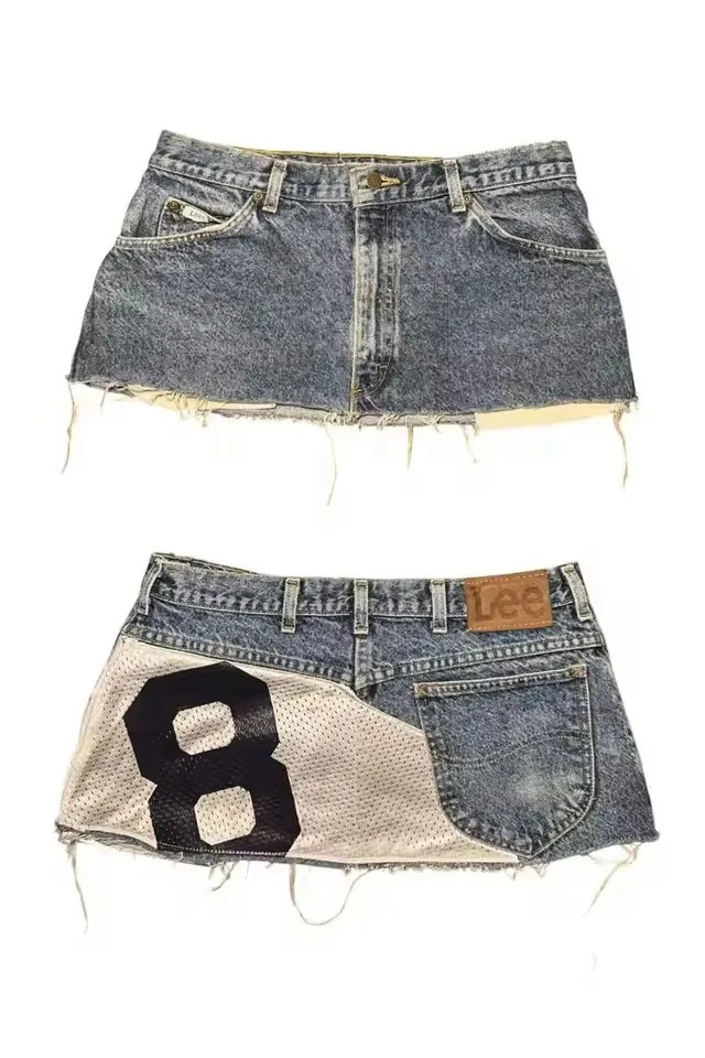 Women Sweetheart Retro Denim Short Y2K Skirt Hiphop Digital Patchwork Baggy High Waist Slim Fit Mini 250612