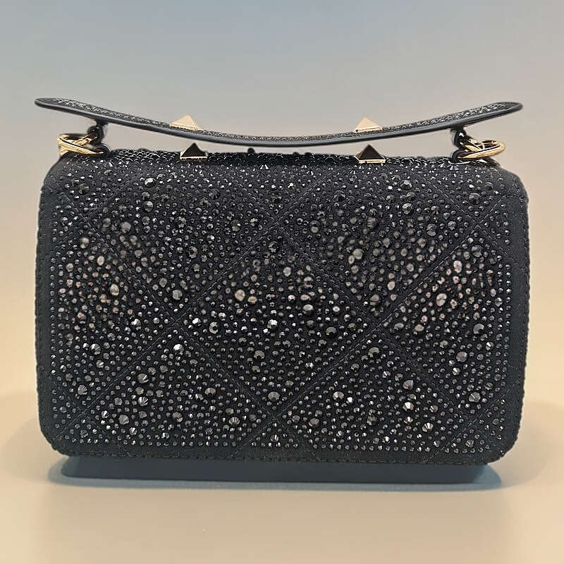 Fashion Studded Women's Rhinestone Chain High-end Genuine Leather Inlaid Shoulder Handbag Crossbody Bag