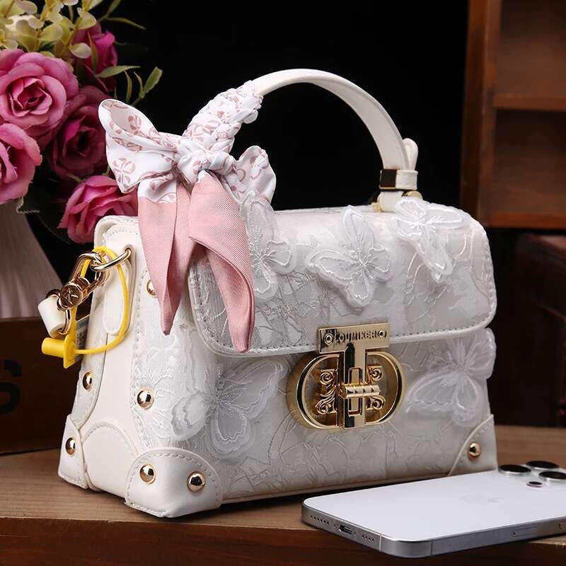 Designer Luxury Tote Small Square Butterfly High-end Fashion Lace Box for Women 2025 New Lock Handbag Shoulder Crossbody Small Bag