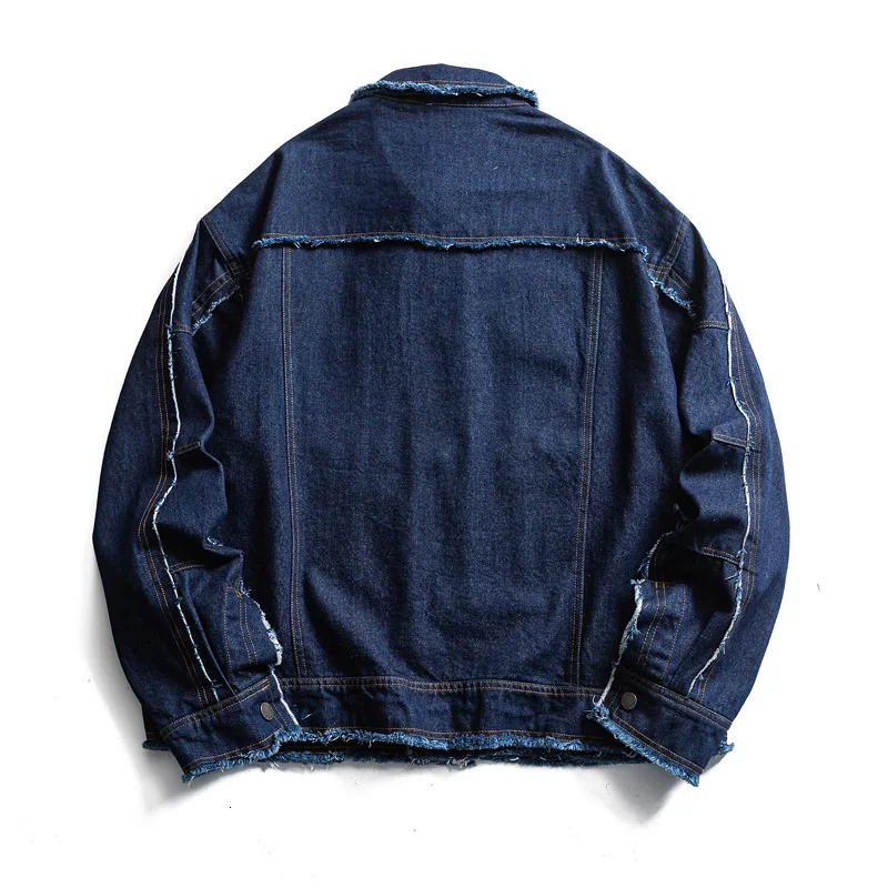 Men Denim Tassels Loose Casual Streetwear Oversize Vintage Fashion Cargo Jacket Cityboy Jeans Bomber Coat Unisex Outerwear 250614