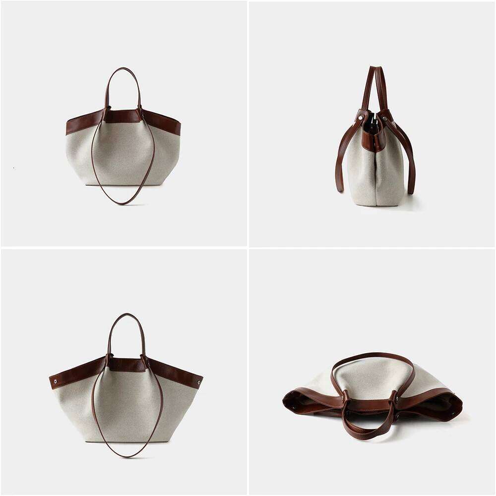 Designer Bag Free Custom First Letter Head Leather With Canvas Tote Women S Shoulder Portable Commuting Large Capacity Bat Bag