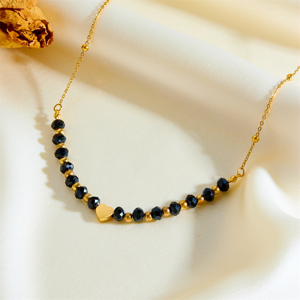 Fashion Light Personality Versatile Colorful Beaded Heart Necklace for Women Design Titanium Steel Non-Fading Jewelry