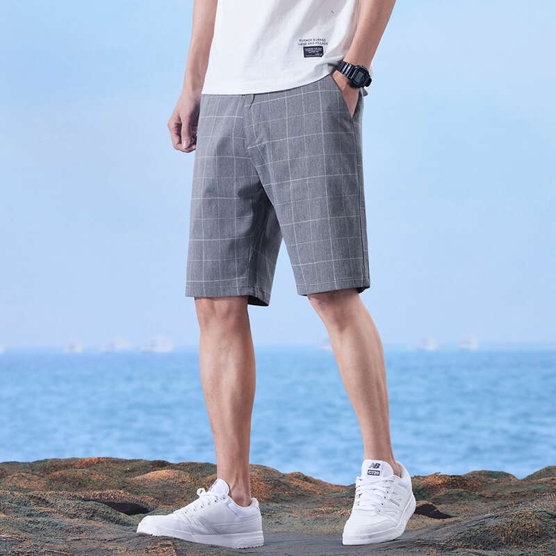 506 Men's Five-Point Thin Style Plaid Elastic Pants 2025 Summer New Straight Shorts Men