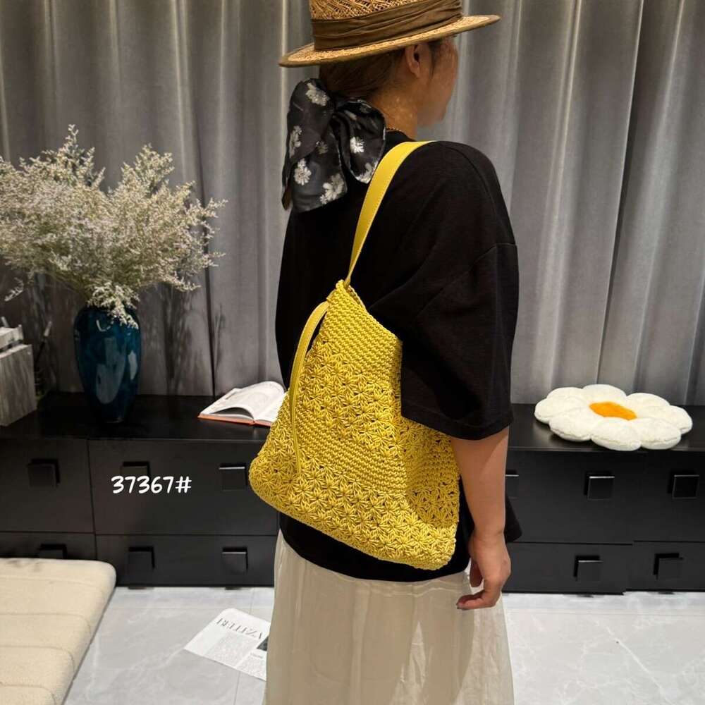 Wax Rope Handmade Crochet Large Capacity Tote Bag for Women 2025 New Fashion Versatile Beach Style Shoulder Handbag