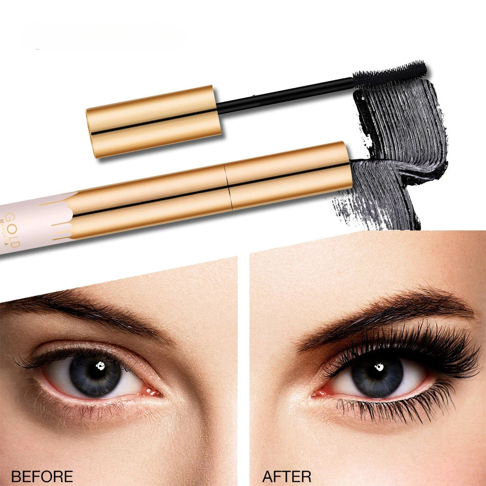 3D Mascara Lengthening Black Lash Eyelash Eye Lashes Brush Beauty Makeup Longwearing Gold Color 250606