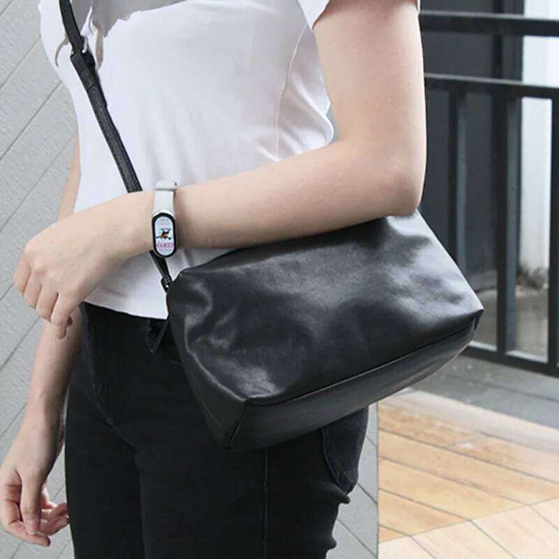 Women Soft Leather Crossbody Shoulder Vegetable Tanned Sheepskin Small Square Bag Simple Solid Color Lightweight Daily Purse
