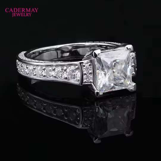 Cadermay Jewelry 925 Sterling Silver 7x7mm 2ct Princess Cut Moissanite Diamond Engagement Anniversary Wedding Ring