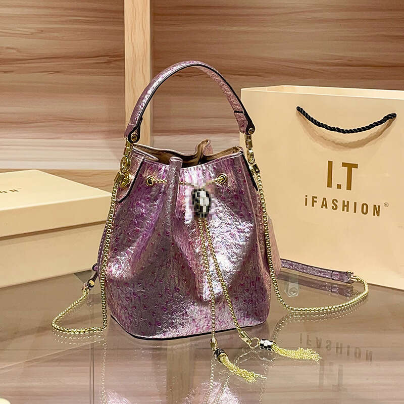Pattern High-End Chain Snake Bucket for Women 2025 New Genuine Leather Fashion Single Shoulder Crossbody Small Bag