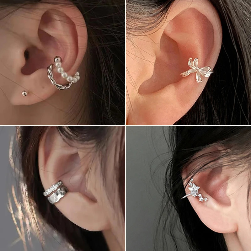 1PC Trendy Pearl Bow Zircon Ear Cuff Non-Piercing Cartilage Clip Earrings For Women Simple Jewelry 250610