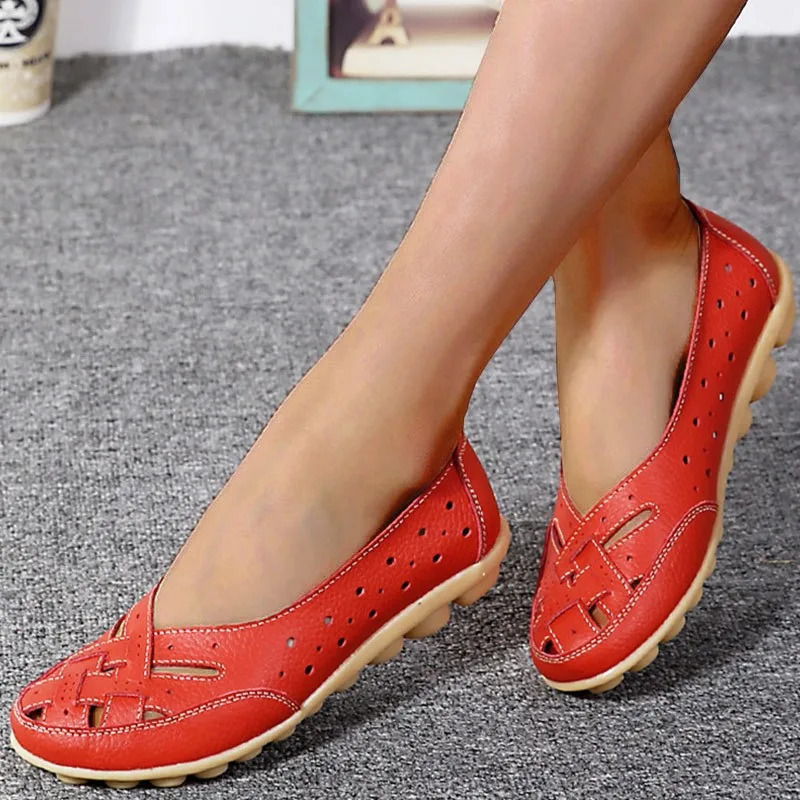 Women Flats Genuine Leather Fashion Soft Shoes Women Hollow er Shoes Slip On Ballet Flats Oxford Shoes Woman Plus Size 250613