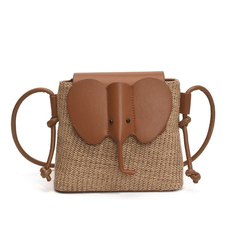 Summer New Bucket for Women Rainbow Elephant Woven Commuter Shoulder Crossbody Small Bag